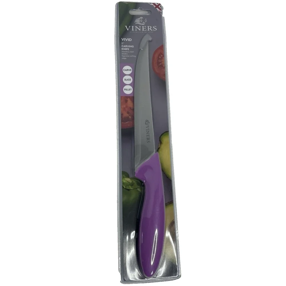 Viners Vivid 8 Inch Carving Knife‎ Stainless Steel Blade, Purple, NEW